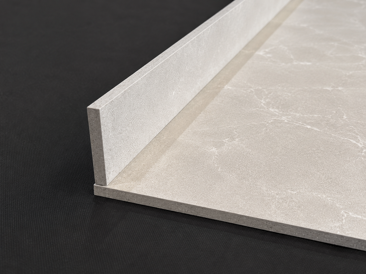 Acrylic Stone Compact Upstand - Light Grey with White Accents
