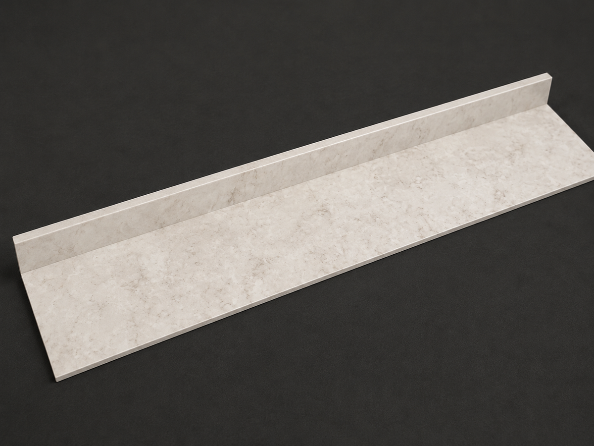 Acrylic Stone Compact Upstand - White and Grey with Brown Accents