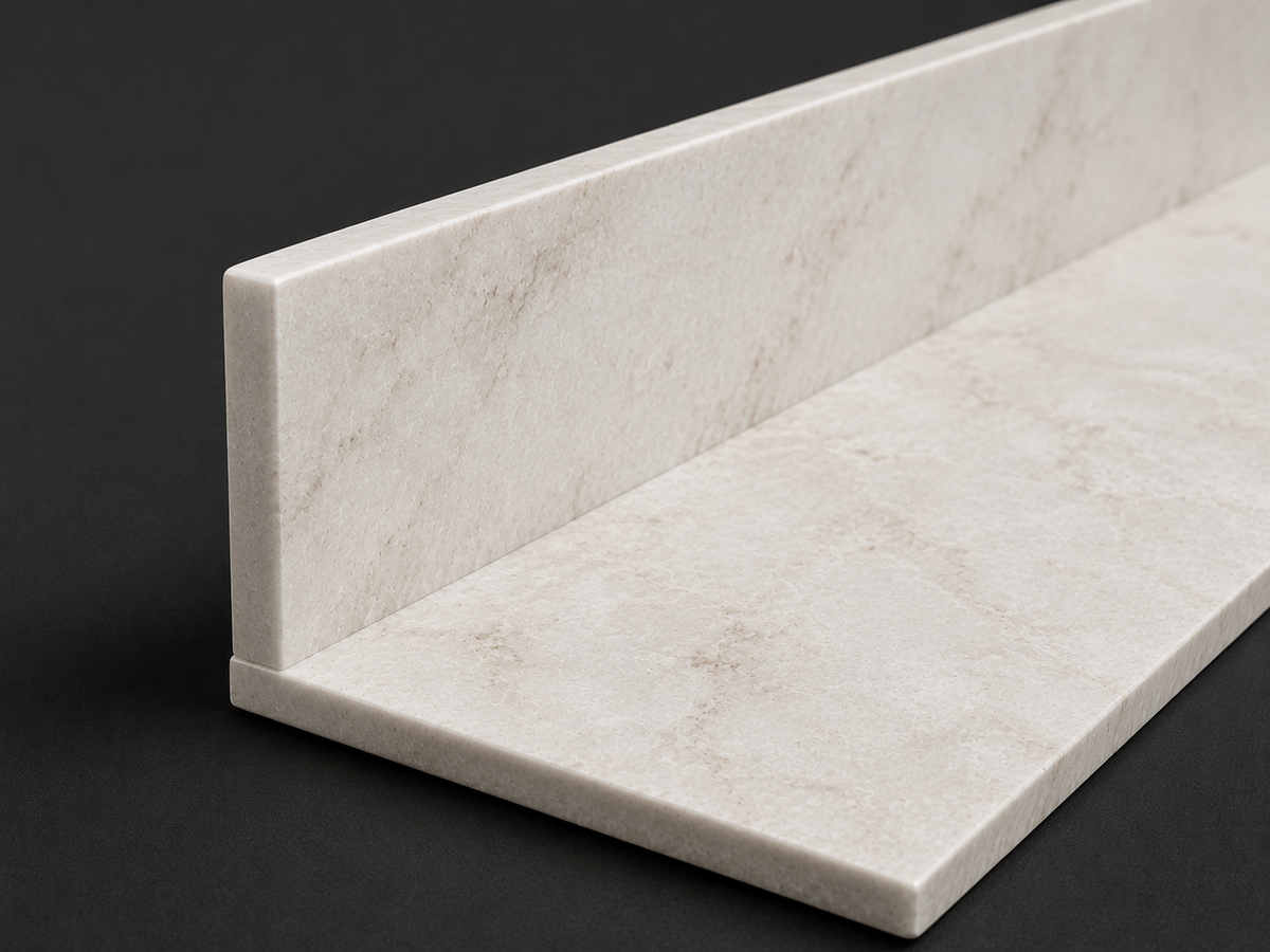 Acrylic Stone Compact Worktop - White and Grey with Brown Accents
